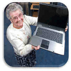 Senior holding computer